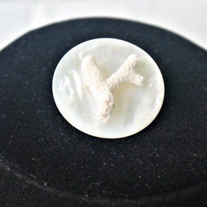 Handmade Brooch Antique MOP Button and Coral